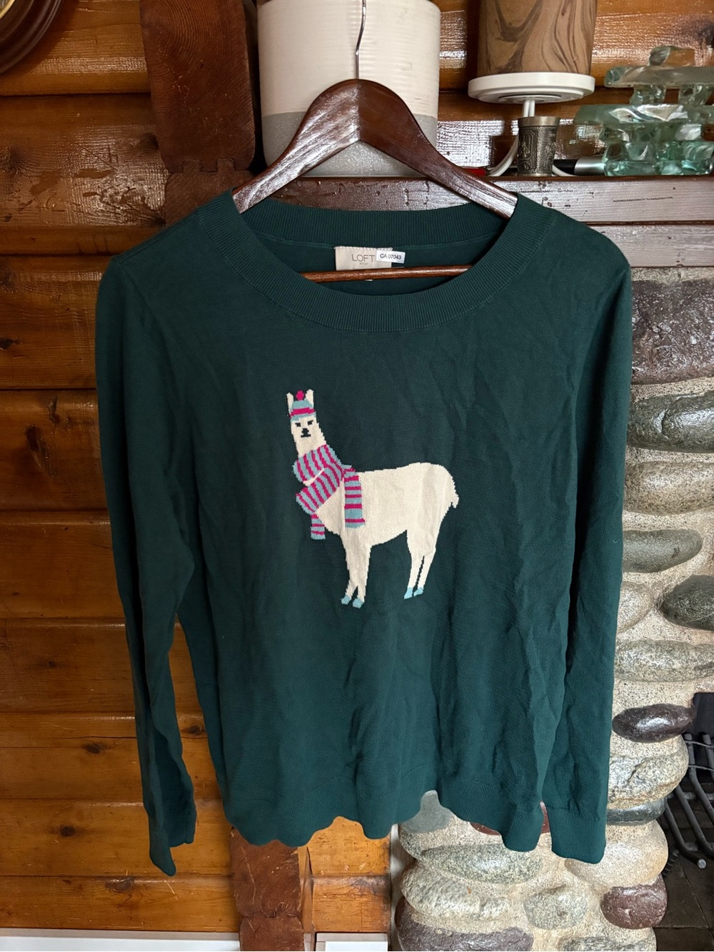 LOFT Outlet Llama Alpaca Sweater Women’s Large Green 100% Cotton